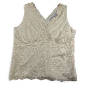 Worthington Cream Lace Tank Top Women’s 1X Floral Cottagecore Blouse